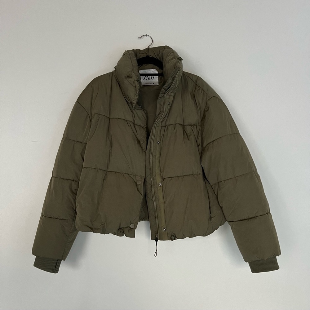 Zara green cropped puffer coat
